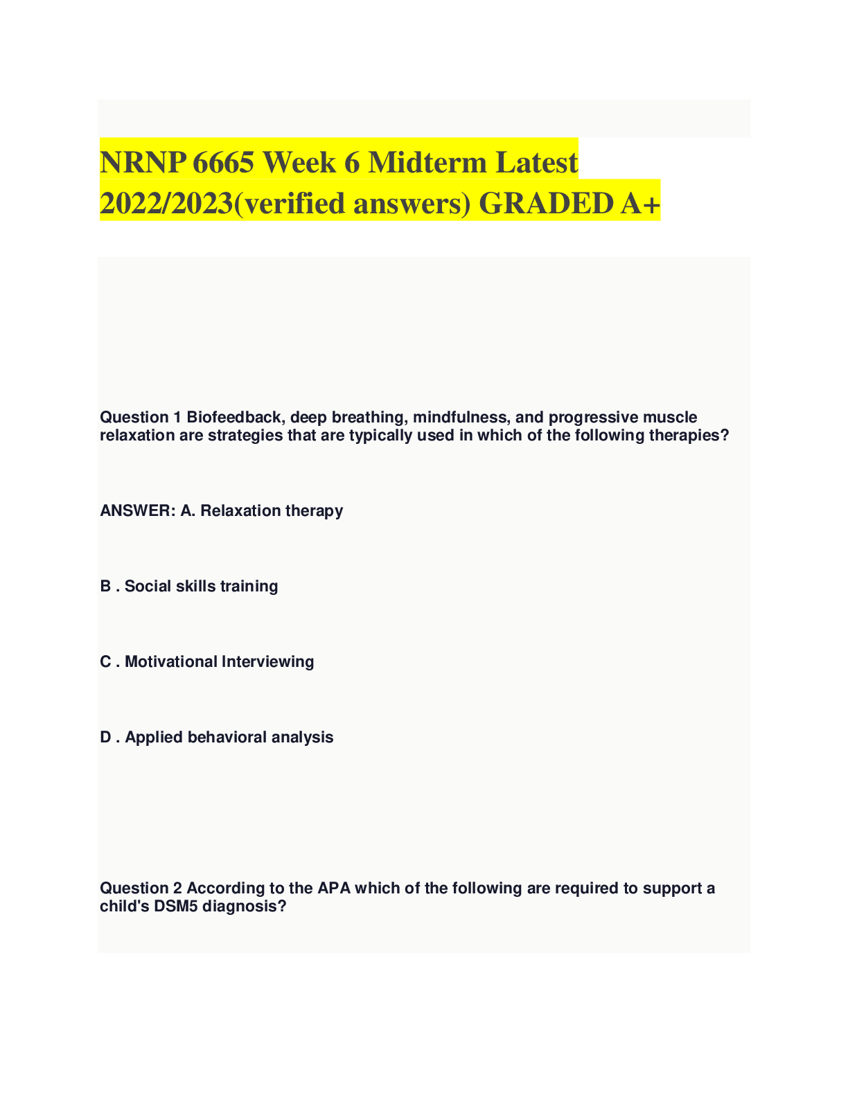 Preview of NRNP 6665 Week 6 Midterm (100% Accurate Summer Quarter)